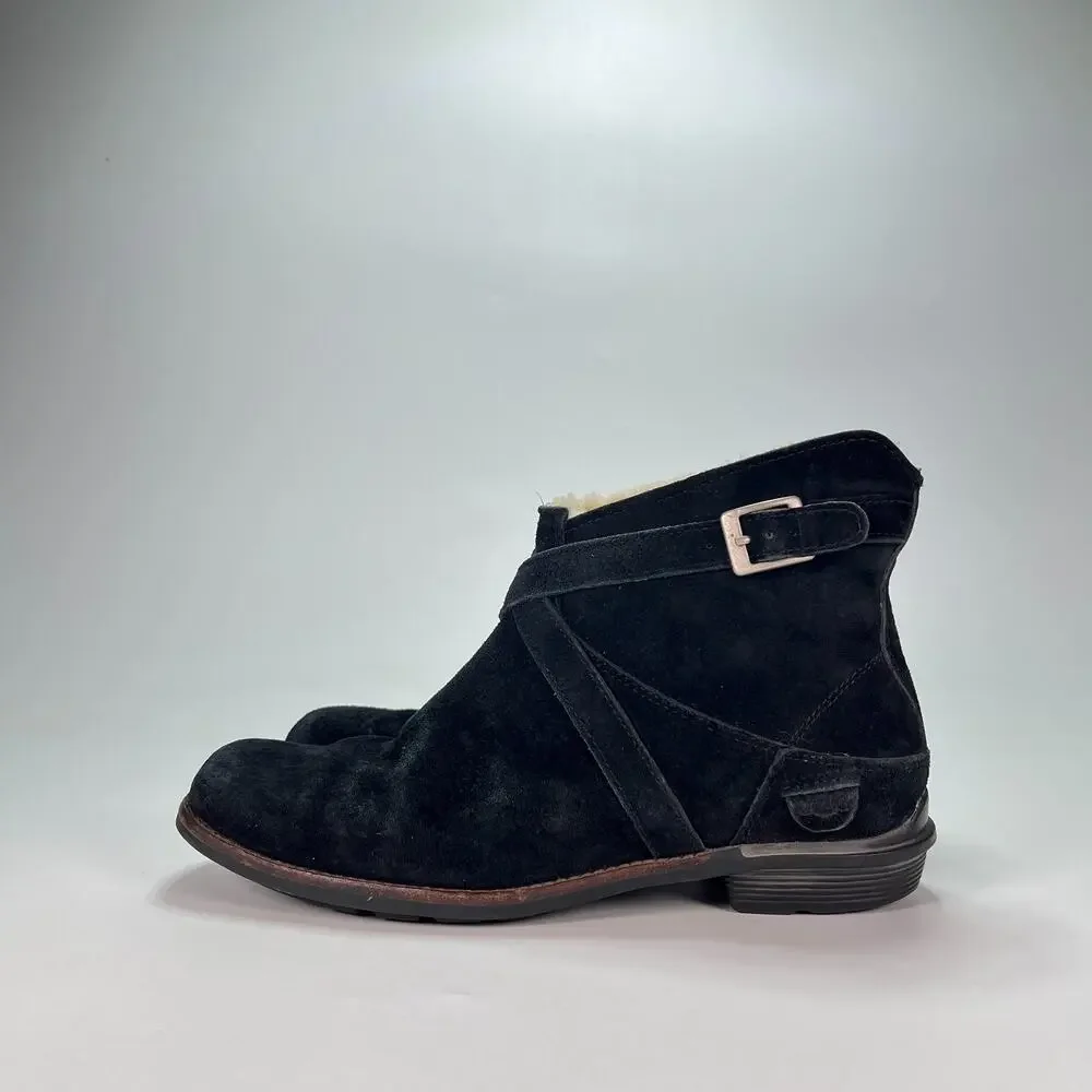 UGG Australia Benson Black Suede Sheepskin Slip On Ankle Boots Women's Size 7